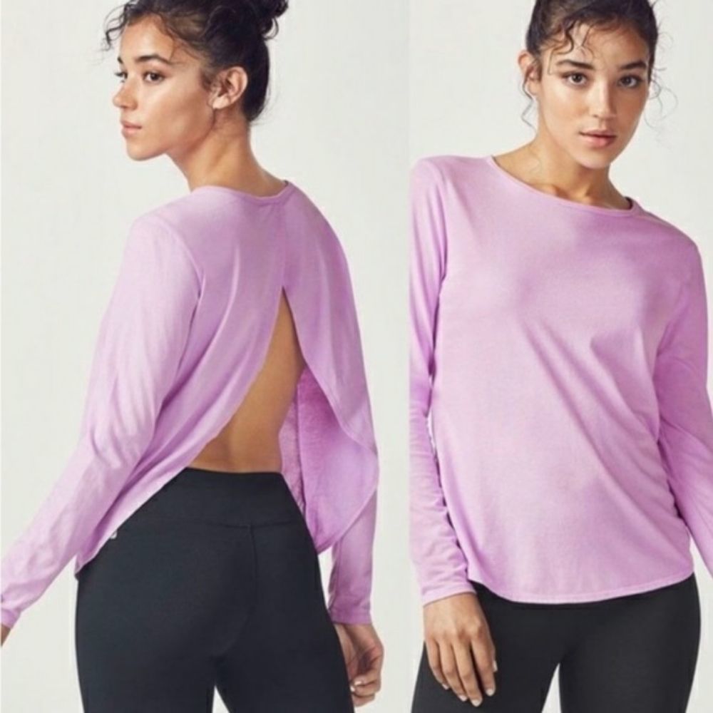 Fabletics lilac light purple open back fitness athletic crop top shirt L
